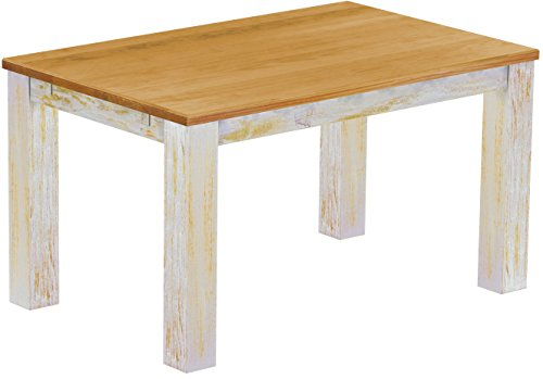 Esstisch Rio Classico 140x90 cm Shabby Platte Honig Holz Pinie Massivholz Esszimmertisch Echtholz ausziehbar vorgerichtet für Ansteckplatten Brasilmöbel