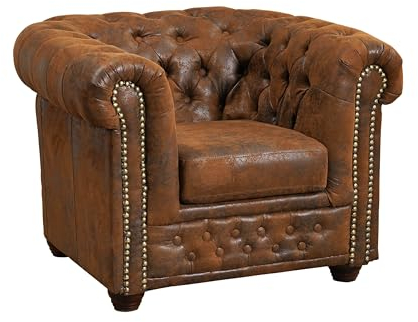 MASSIVMOEBEL24.DE Oxford Poltrona Chesterfield - Stoffa/Marrone - Stile Coloniale 94x86x72