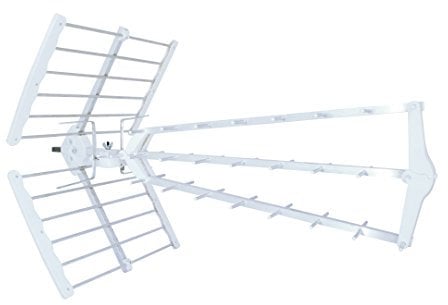 Metronic 415050 - Antena exterior TDT triple, especial recepción difícil, plegable, montaje fácil, compatible 4G, 4K ready, conexión F, ganancia 55dB, 25 elementos, color blanco