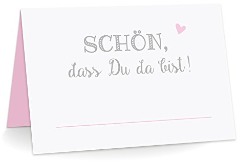 KuschelICH Premium Tischkarten Schön, DASS Du da bist! mit Herz Platzkarten zum selbst Beschriften (Rosa, 25)