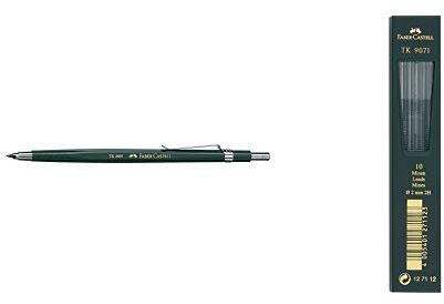 Faber-Castell 134600 - Fallminenstift TK 4600, Minenstärke: 2 mm, inklusive Minenspitzer, Schaftfarbe: grün & Faber-Castell 127112 - 10 Fallminen TK 9071, Minenstärke: 2,0 mm, Härtegrad: 2H