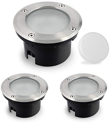 SSC-LUXon 3er Set LED Bodeneinbaustrahler VISKOS dimmbar für Außen IP67 rund mit GX53 LED 4,5W warmweiß 230V & Durchgangsverdrahtung