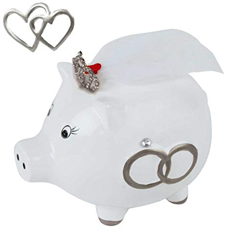 Sparschwein Piggy Wedding, witzige Spardose für Geldgeschenk zur Hochzeit oder Verlobung, 16 x 21 x 17,5 cm, Hochzeits-Deko zum Sammeln für Flitterwochen