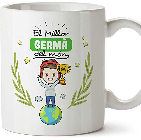 MUGFFINS Taza Hermano (En Catalán) El Millor Germà del Món Taza Desayuno/Idea Regalo Día del Hermano. Cerámica 350 mL