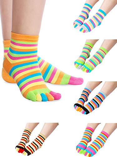 SATINIOR 6 Pairs Women Toe Socks, Cat Paw, Rainbow Stripe, Rainbow