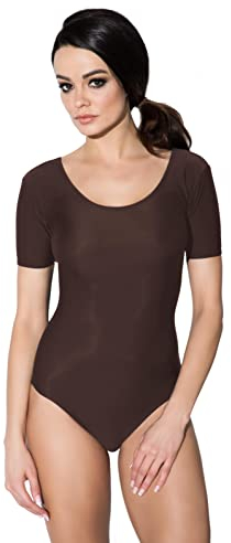 Aquarti Damen Ballett Trikot Kurzarm Gymnastik Tanz-Body, Farbe: Braun, Größe: 42