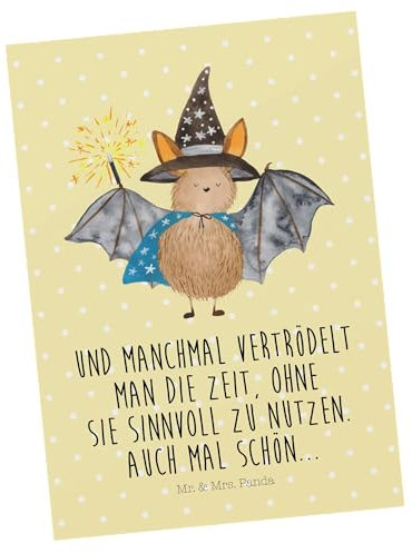 Mr. & Mrs. Panda Postkarte Fledermaus Zauberer - Geschenk, Ansichtskarte, Postkarten, Grußkarte, Lustige Sprüche, Frauen, Motivkarte, Ansichtskarten, Magier, Reinsteigern, Fledermäuse