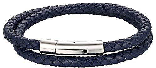 Cupimatch Men's Stainless Steel Magnetic Clasp Braided Leather Rope Bracelet Cuff (Blue) for Fathers Day