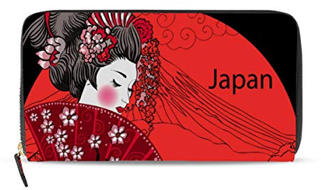 GIGIJY Schöne japanische Frau Geisha Geldbörse Multi Kreditkartenhalter Tasche für Frauen Leder Reißverschluss Lange Geldbörse