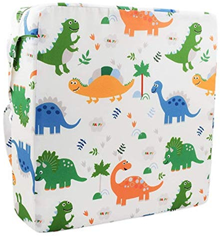 Chickw1 Sitzerhöhung Stuhl, Kinder Sitzkissen Sitzerhöhung Stuhl Cartoon, Tragbar Sitzkissen Verstellbar Zerlegbar Esszimmerstuhl ErhöHen Pad Esszimmer Boostersitze (32x32x8cm,Weißer Dinosaurier)