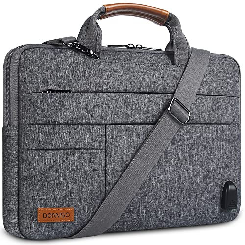 DOMISO - Funda de protección impermeable para ordenador portátil con puerto de cargador USB externo para Ultrabook/Netbook/HP 14/Lenovo Yoga 520/ASUS/Acer, color gris
