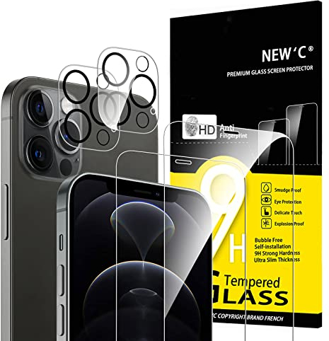 NEW'C für iPhone 12 Pro Max für Panzerglas (2 Stück) und Kamera Panzer Schutz Glas für Kameraschutz (2 Stück) - Kratzfest - Keine Luftblasen - extrem widerstandsfähig - 9H-Härteglas