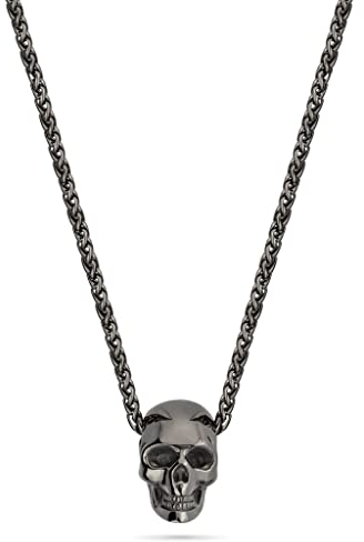 Police Halskette mit Anhänger in Form eines Totenkopf, aus Metall hergestellt in der Farbe Schwarz, Länge: 50 cm, PEAGN2120212