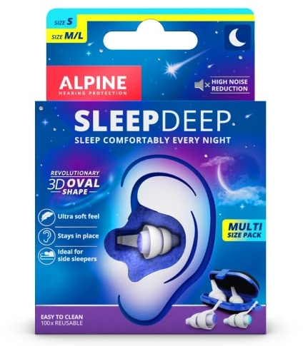 Alpine SleepDeep - Ohrstöpsel zum Schlafen und für Konzentration - 27dB - Neue 3D-Ovalform Ohrenstöpsel und weicher, geräuschdämpfender Kern für maximalen Komfort und Dämpfung - Größe S+M/L