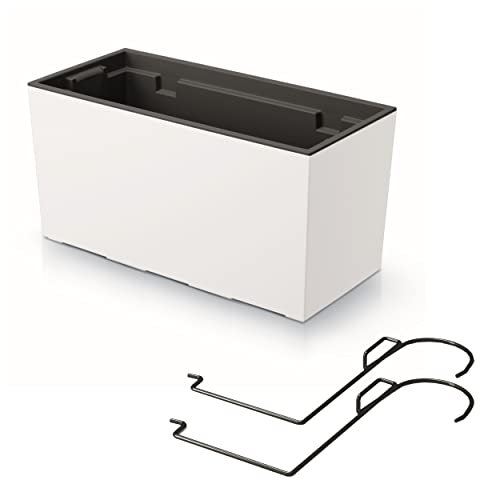 botle Jardinière avec support et insert pratique - Longueur : 39,5 cm - Jardinière de balcon sur plastique lisse - Structure blanche - Intérieur / extérieur