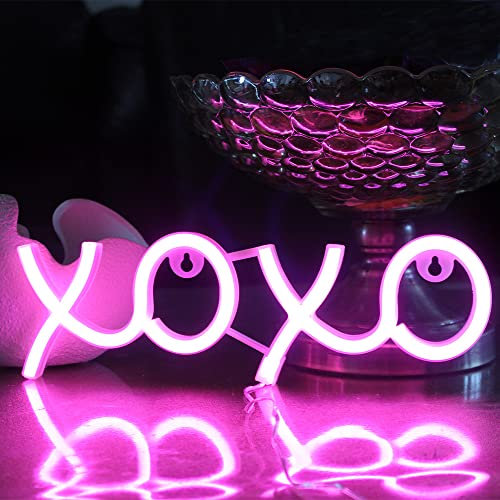 DAKABUKA XOXO Pink LED neon light sign Night Lights For Wall Decor Light Up Signs For Birthday Gift Kids' Bedroom Party Hotel Restaurant Bar (USB Battery Powered)