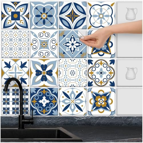 FoLIESEN Tile Stickers for Bathroom, Kitchen, Bathroom - Self-Adhesive Tile Film - Patchwork No. 8 33 x 33 cm / 16 Pieces Set