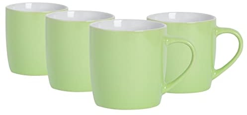 Argon Tableware Coloured Coffee Mugs - Green - 350ml - Pack of 4 - Gloss Ceramic Stoneware Tea Mugs Latte Cappuccino Cups Hot Chocolate Cups Colourful Mug Set with Handle
