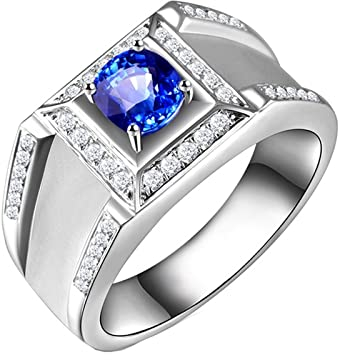 Eheringe Mann, Ringe Eheringe 18 Karat (750) Weißgold mit 1,195ct Blau Rundschliff Saphir Größe 63 (20,1)