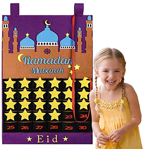 Eid Mubarak Countdown-Kalender Filz, Ramadan Countdown Kalender, Eid Mubarak Hängen 30 Tage Kalender, Filz Eid Mubarak Adventskalender, Ramadan Party Dekoration (Lila)