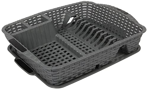 VIOLET Escurreplatos de Plástico, Escurridor de Platos Imitación Rattan