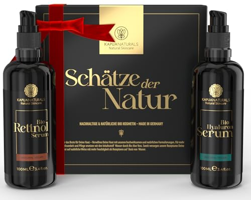 BIO Gesichtspflege Geschenk Set • 2x100 ml • Geschenke für Frauen • Vegan • Hyaluron Serum&Retinol Serum • Geschenkset Frauen Geschenke Frauen • Geschenk Freundin • Valentin, Weihnachten, Geburtstag
