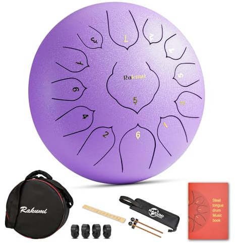 Rakumi Steel Tongue Drum-13 Note 12 Zoll Percussion Instrument Lotus Hand Pan Drum C Schlüssel mit Trommel Schlägel Tragetasche …