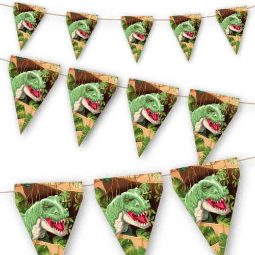 CONVER PARTY Dreieckige Wimpelkette für Partys, Jurasic Dino Thema - Kindergeburtstag Dekoration, Umweltfreundlich, 3m