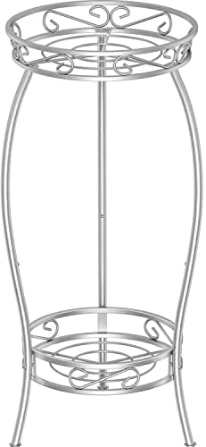 Bomclap Pflanzenständer Metall, 69 cm Blumenständer Pflanzenständer, 2-stufige Blumentopf Ständer Blumentopfhalter für Drinnen & Draußen (Silber)
