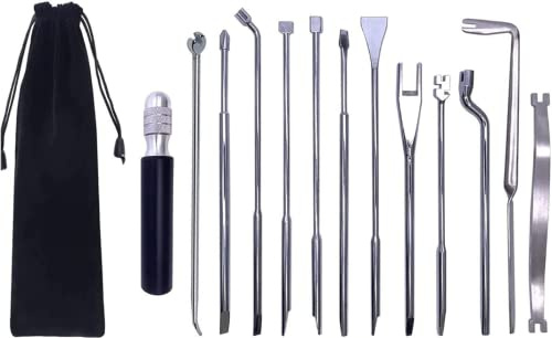 Jiayouy 13pcs Piano Regulating Tool Kit with 6 Combination Handle Multi-purpose Regulating Screwdriver Capstan Screw Wrench DIY Repair Maintain Piano Tools Silver