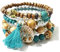 GAUEIOUR Boho Multi-Layer Wooden Beaded Bracelet Set, Tassel Tourism Souvenir Tree of Life Elastic Bracelet for Ladies (Peacock Blue Four-Piece Set)