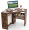 SFAREST Triangle Corner Table, 90° Wooden Computer Desk with Open Shelf and Cable Management Holes, Space Saving Compact Study Workstation for Bedroom Living Room Office (Brown)