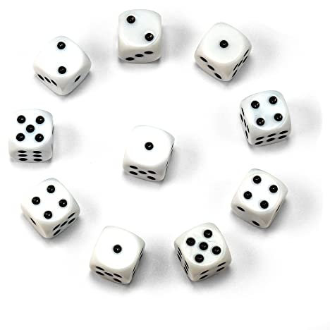 Hochqualitative 16 mm Würfel von Waldfelsen® in 15 Farben Augenwürfel Spielwürfel Set (10 Stück, Weiß)