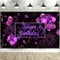 Blulu Happy Birthday Hintergrund Banner Schild Poster Großer Stoff Glitzer Ballon Feuerwerk Schild Foto Hintergrund für Geburtstag Party Dekoration Supplies, 184,9 x 110 cm (Schwarz und Lila)