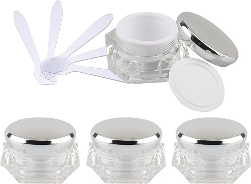 pots de voyage pour crème, petits pots avec couver Lot de 4 pots vides en acrylique transparent en forme de diamant de 10 ml for cosmétiques, crème for le visage, lotion, pots avec couvercles roses +