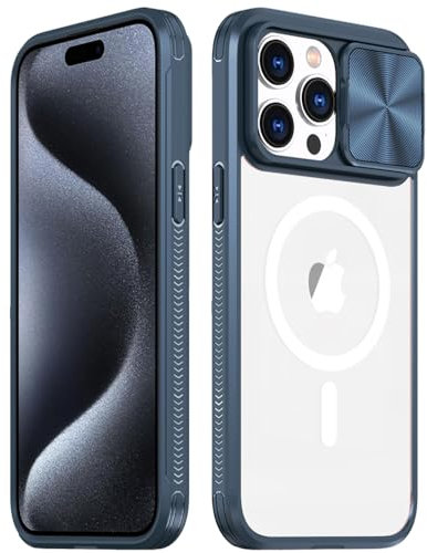 Rdyi6ba8 Clair Coque pour iPhone 15 Pro, Transparente Étui [Ne Jaunit Jamais] Protection de la Caméra Étui avec Coulisse Cache Objectif pour iPhone 15 Pro - Bleu