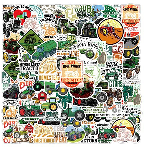 50 Pcs Cute Cartoon Green Farmer Tractor Stickers - Waterproof, Cool Design for Laptop, Skateboard, Water Bottle, Helmet, Luggage, Guitar, Car, Computer