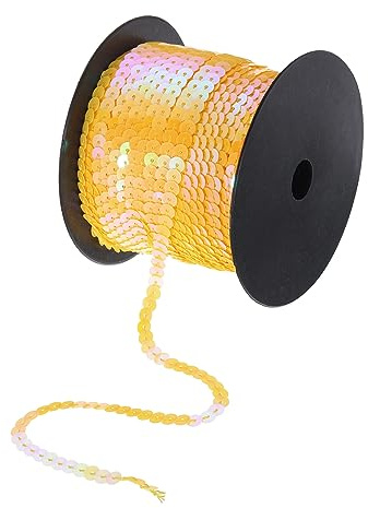QUARKZMAN 100 Yards Flach Pailletten Streifen 6mm Laser Pailletten Stoff Paillette Dreieck Pailletten Trimmen für Handwerk Basteln Pailletten Fransen Nähen Gelb