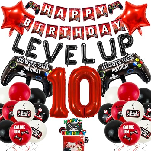 48pcs 10th Birthday Decorations for Boys - Gaming Party Decorations for Gamer Fans, Game Controller Balloons, Game On Balloon, Gaming Birthday Decorations