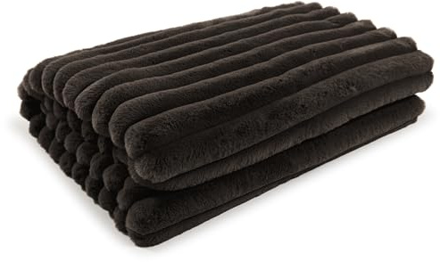 MAGMA Raya Tagesdecke, Kuscheldecke aus Fellimitat - 200x140cm, bis 30 Grad waschbar, anthrazit