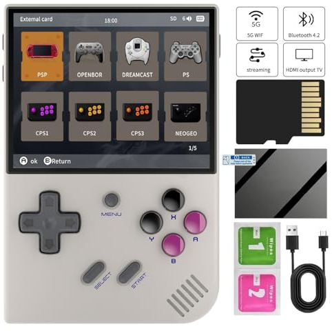 RG35XX Plus Retro Handheld Spielkonsole, Support HDMI TV Output 5G WiFi Bluetooth 4.2 , 3.5 Inch IPS Screen Linux System Built-in 64G TF Card 5515 Games(RG35XX Plus-Gray)