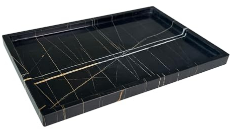 GHYFGD Bandeja de tocador de mármol natural, bandeja de piedra de mármol negro genuino para encimera de baño/cocina (oro negro, 12 x 8 pulgadas)