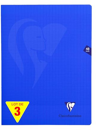 Clairefontaine 322311AMZC Un lot de 3 Cahiers Agrafés Mimesys - 24x32 cm - 48 Pages Grands Carreaux - 90 g - Couverture Polypro - Couleur Bleu Marine
