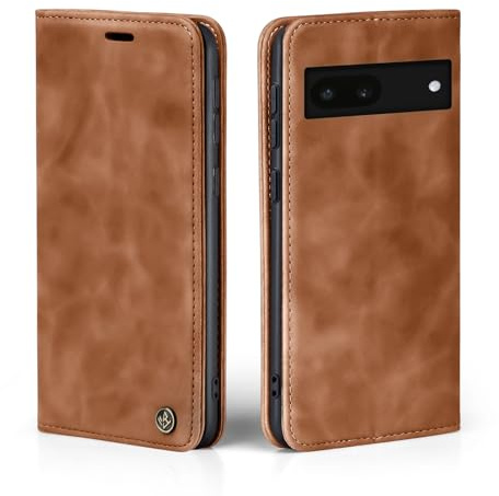 LBH Handyhülle für Google Pixel 6a in Hellbraun mit Karten- und Geldfach Smartphone Hülle mit Standfunktion Flip Case Schutzhülle Magnetverschluss Vintage