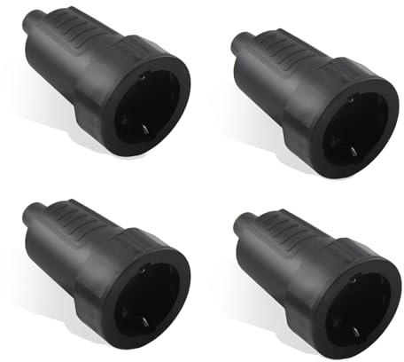 RYAN 4 Piezas Enchufe Hembra Clavija Enchufes Acoplamiento 250V 6A IP44 Kit de Enchufe Hembra Schuko para Cable facilitar el Cableado 2 Pin Adaptador Conectores (Negro)