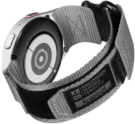 MroTech Kompatible mit Galaxy Watch 6/Watch5/Watch4 40mm 44mm Armband Sport Nylon Klettverschluss Design für Watch 4 Classic 42-46mm/6 Classic 43-47mm/5 Pro 45mm/Active 2 Armband 20mm,Grau