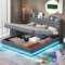 Bett 160x200 mit LED und USB, Polsterbett 160x200cm mit Stauraum und Kopfteil, Doppelbett mit Lattenrost aus Metallrahmen, Stauraumbett Hydraulisches Jugendbett Modernes Bettgestell aus Leinen -Grau