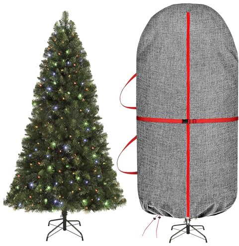 Aufrecht Weihnachtsbaum Aufbewahrungstasche,Weihnachtsbaum Sack mit Reißverschluss Verstellbare Träger für 7.5 inch Künstlicher Weihnachtsbaumh¨¹lle Grau