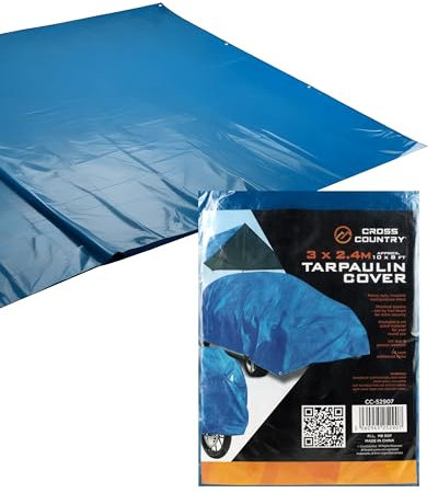 CROSS COUNTRY Blue Tarpaulin Sheet | 10Ft x 8Ft Approx | 80GSM Heavy Duty Waterproof Garden Tarp | Multipurpose Tarp with Reinforced Hems & Eyelets | Frost & UV Protection | Groundsheet for Camping