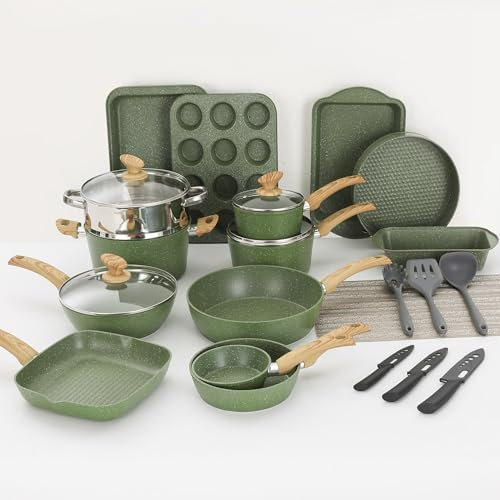 Kitchen Academy Topfset Induktions-Kochgeschirr-Set mit Glasdeckeln und Granitbeschichtung inkl. Pfannen und Töpfe (black)